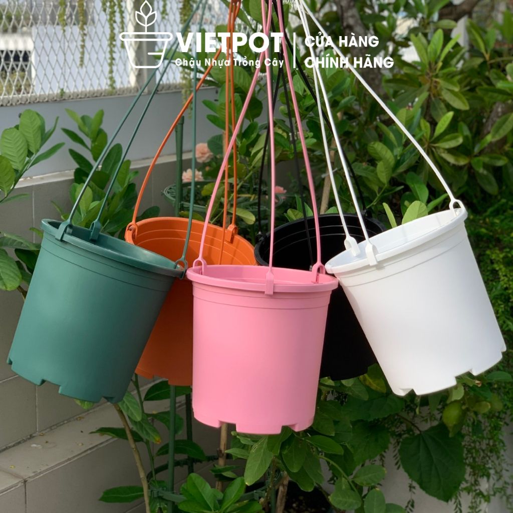  Chậu nhựa treo ban công VIETPOT, trơn, chính hãng, cây kiểng, cây hoa, trang trí sân vườn. 