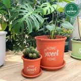  Chậu nhựa trồng cây VIETPOT, màu cam, hoa văn Sweet Home, trồng hoa kiểng lá, để nhà, sân vườn. 