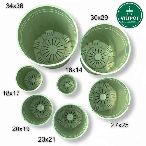  Chậu nhựa trồng cây VIETPOT, màu xanh Mint, hoa văn Sweet Home, trồng hoa kiểng lá, để nhà sân vườn. 