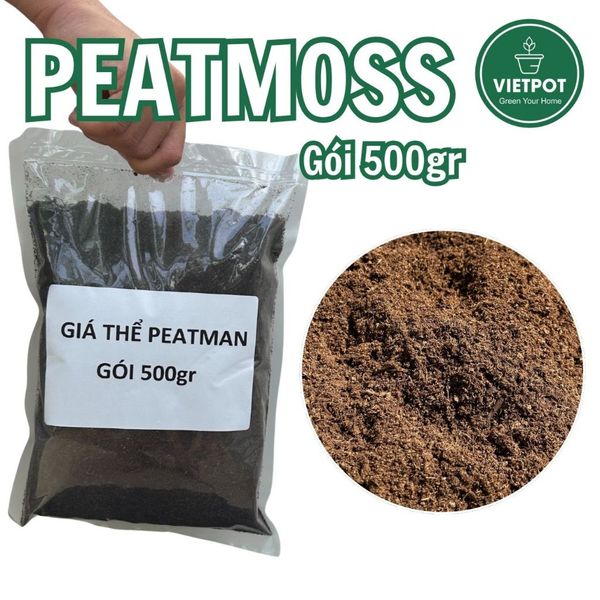  Rêu than bùn peatmoss VIETPOT, bao 500gr, tơi xốp, sạch mầm bệnh, thích hợp trồng hoa kiểng lá 