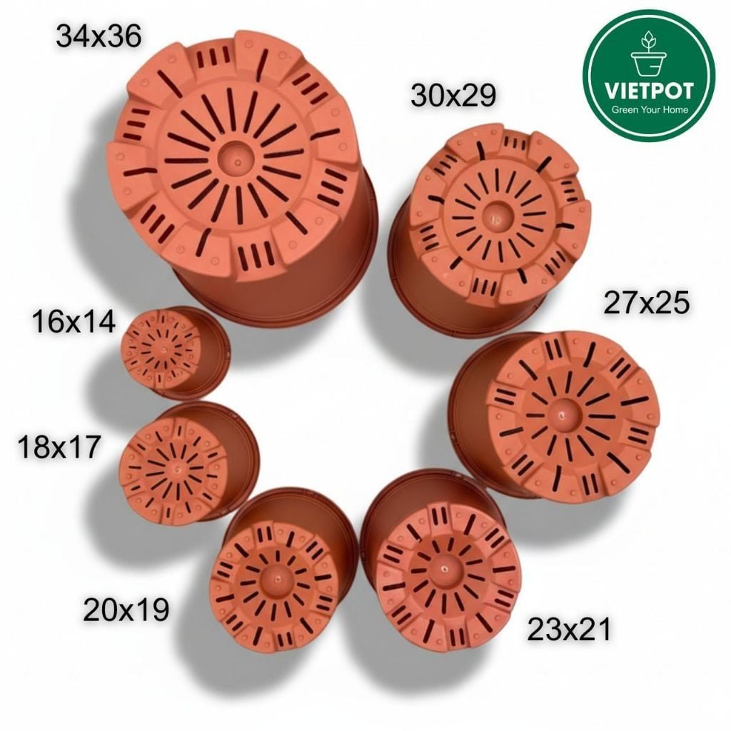  Chậu nhựa trồng cây VIETPOT, màu cam, hoa văn Sweet Home, trồng hoa kiểng lá, để nhà, sân vườn. 