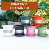  Chậu nhựa trồng cây VIETPOT, size nhỏ 13x11cm, hoa văn Tim, trồng hoa kiểng, để bàn, sân vườn 