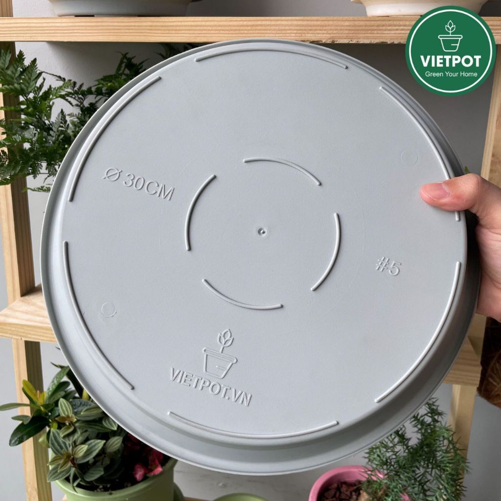  Đĩa nhựa mỏng nhẹ lót chậu cây VIETPOT, màu xám, cây cảnh, trang trí nhà vườn, ban công 