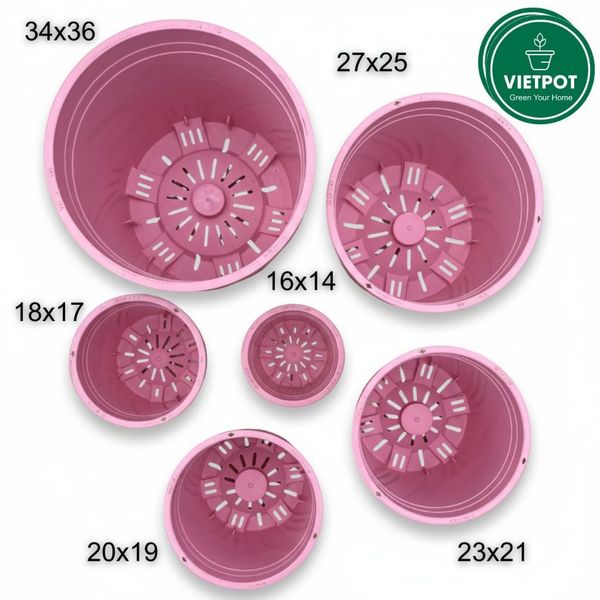  Chậu nhựa trồng cây VIETPOT, màu hồng trơn, trồng kiểng lá, hoa hồng, trang trí ban công, sân vườn. 
