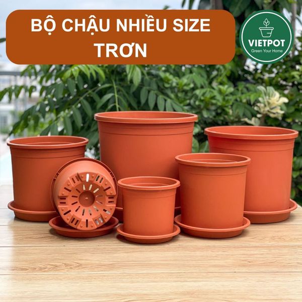  Chậu nhựa trồng cây VIETPOT, màu Cam Trơn, trồng kiểng lá, hoa hồng, để ban công, sân vườn. 