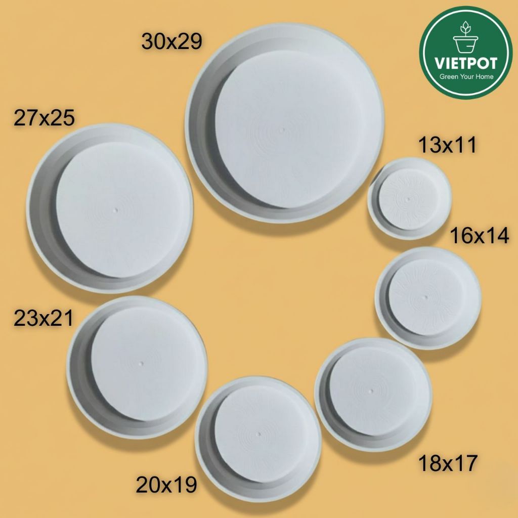  Đĩa nhựa mỏng nhẹ lót chậu cây VIETPOT, màu xám, cây cảnh, trang trí nhà vườn, ban công 