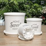  Chậu nhựa trồng cây VIETPOT, màu trắng, hoa văn Sweet Home, trồng hoa kiểng lá, để nhà, sân vườn. 