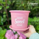  Chậu nhựa trồng cây VIETPOT, màu hồng, hoa văn Sweet Home, trồng hoa kiểng lá, để nhà, sân vườn. 