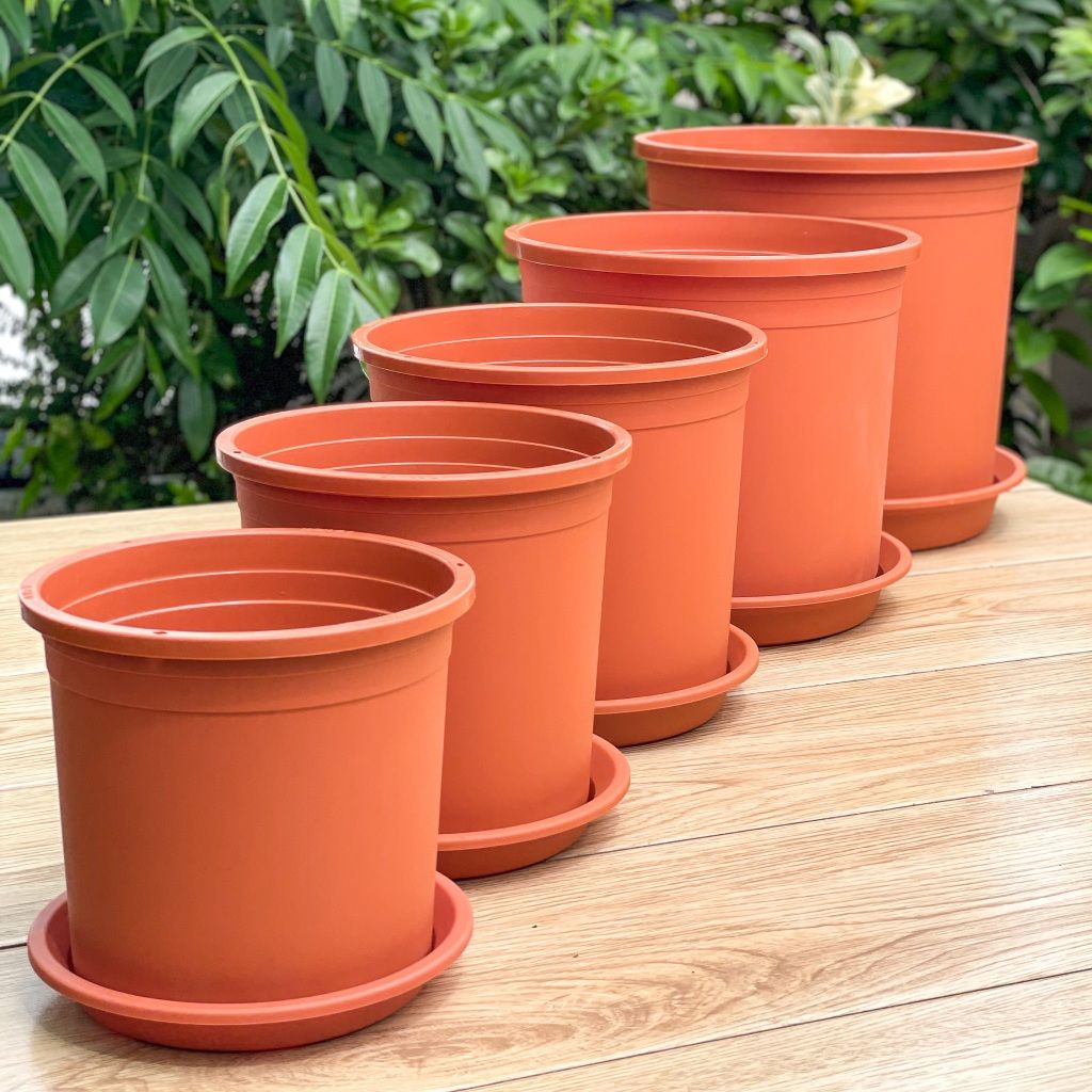  Chậu nhựa trồng cây VIETPOT, màu Cam Trơn, trồng kiểng lá, hoa hồng, để ban công, sân vườn. 