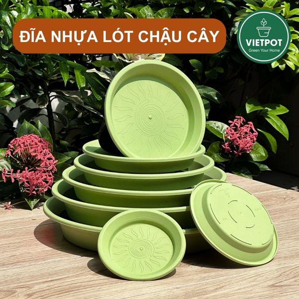  Đĩa nhựa mỏng nhẹ lót chậu cây VIETPOT, xanh mint, cây cảnh, trang trí nhà vườn, ban công 