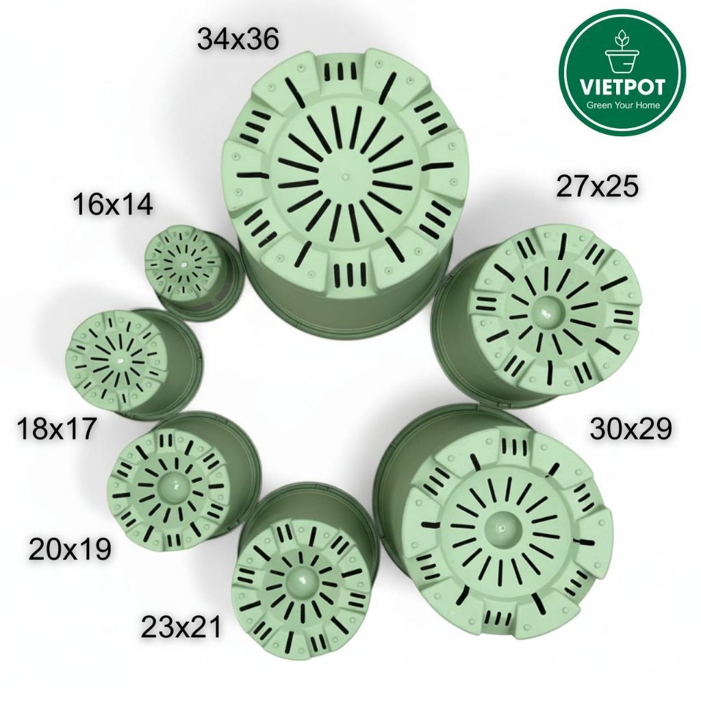  Chậu nhựa trồng cây VIETPOT, màu xanh Mint, hoa văn Sweet Home, trồng hoa kiểng lá, để nhà sân vườn. 
