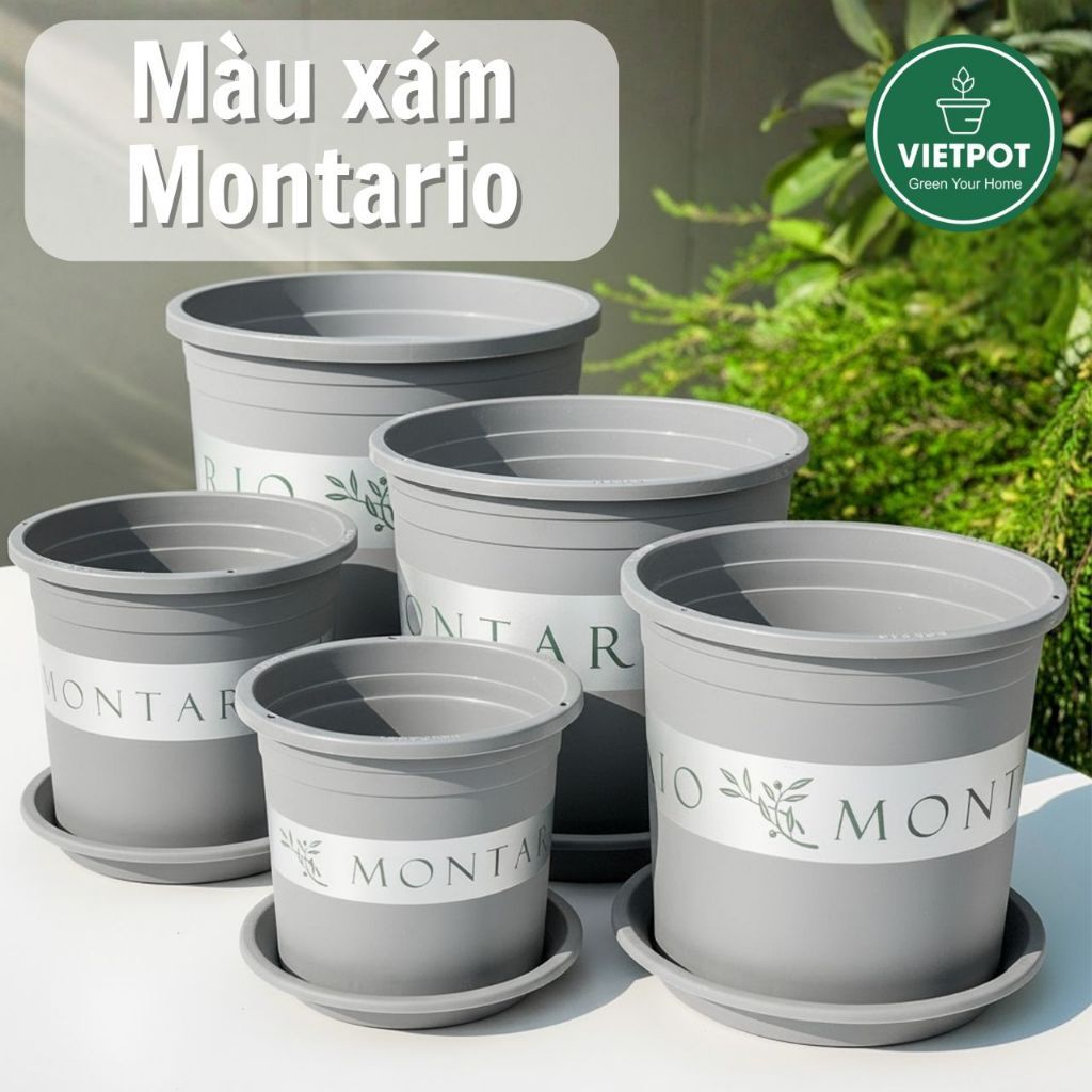  Chậu nhựa trồng cây VIETPOT, màu xám Montario, trồng hoa kiểng, trang trí ban công, sân vườn. 