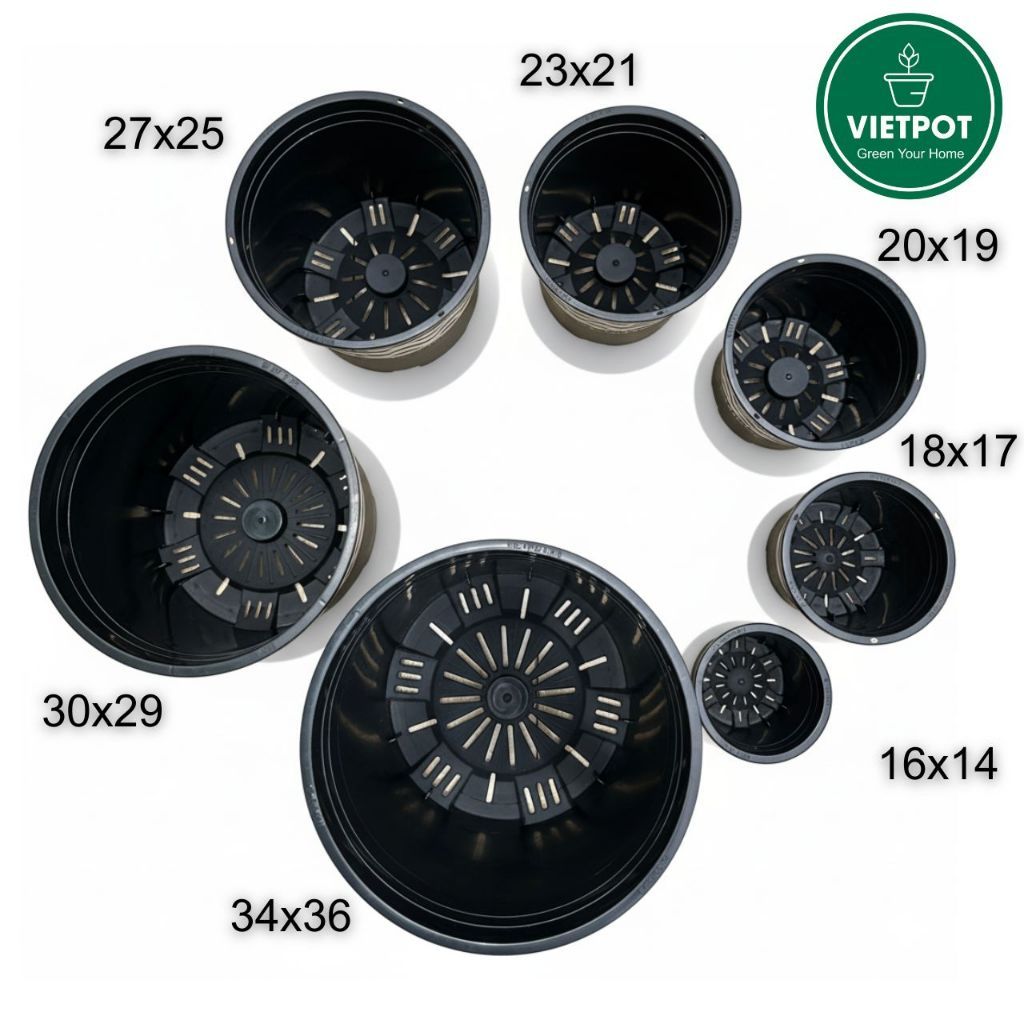  Chậu nhựa trồng cây VIETPOT, màu đen trơn, trồng hoa kiểng, trang trí ban công, sân vườn, sân thượng 
