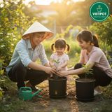  Chậu nhựa trồng cây VIETPOT, màu đen trơn, trồng hoa kiểng, trang trí ban công, sân vườn, sân thượng 