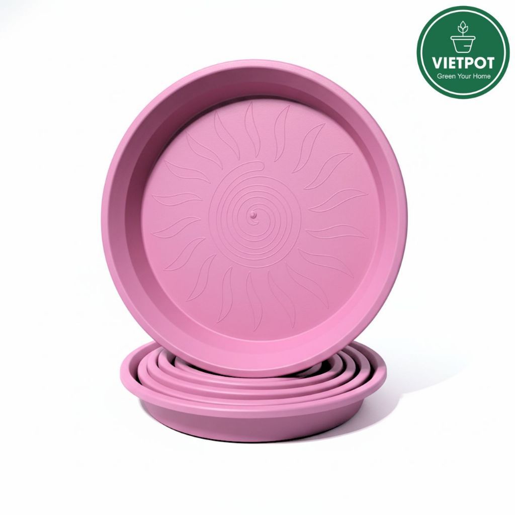  Đĩa nhựa mỏng nhẹ lót chậu cây VIETPOT, màu hồng, cây cảnh, trang trí nhà vườn, ban công 