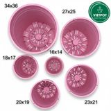  Chậu nhựa trồng cây VIETPOT, màu hồng, hoa văn Sweet Home, trồng hoa kiểng lá, để nhà, sân vườn. 