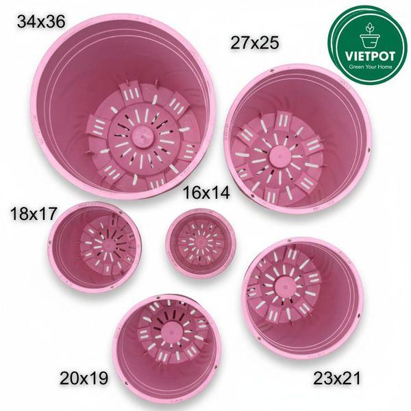  Chậu nhựa trồng cây VIETPOT, màu hồng, hoa văn Sweet Home, trồng hoa kiểng lá, để nhà, sân vườn. 