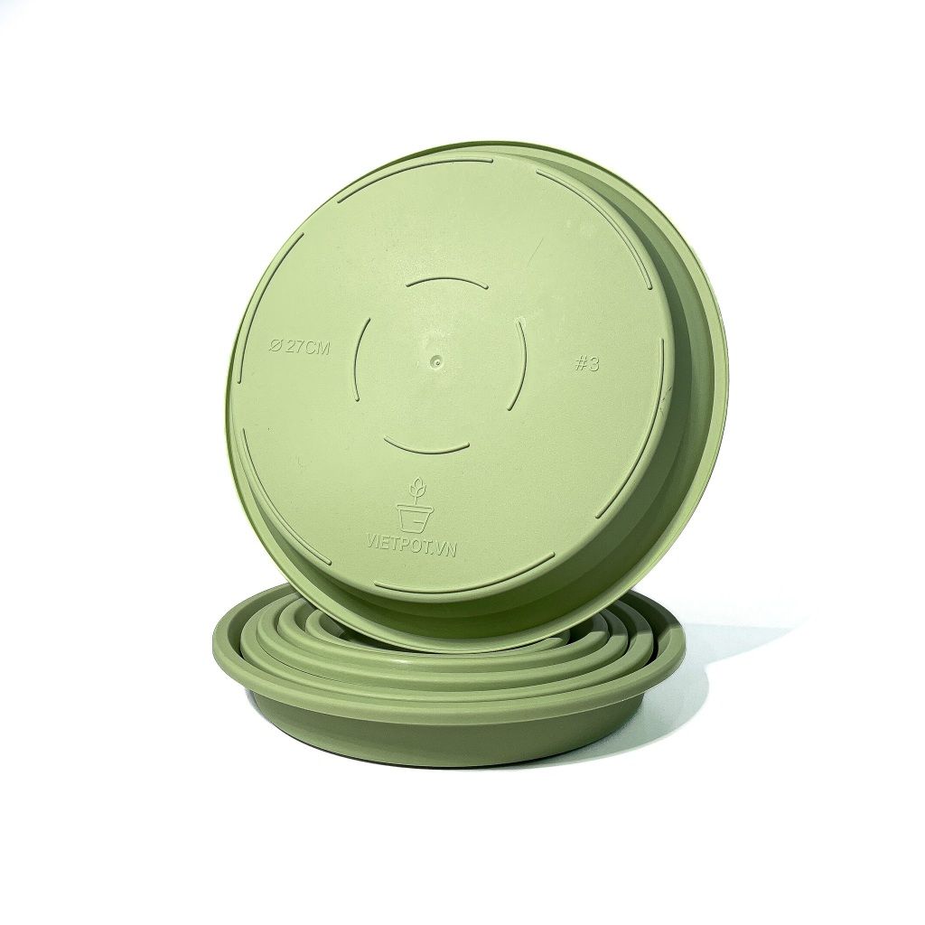  Đĩa nhựa mỏng nhẹ lót chậu cây VIETPOT, xanh mint, cây cảnh, trang trí nhà vườn, ban công 
