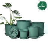  Chậu nhựa trồng cây VIETPOT, màu xanh trơn, trồng hoa kiểng, hoa hồng, để bàn, ban công, sân vườn 