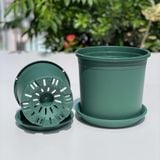  Chậu nhựa trồng cây VIETPOT, màu xanh trơn, trồng hoa kiểng, hoa hồng, để bàn, ban công, sân vườn 