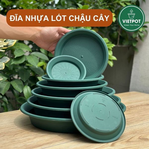  Đĩa nhựa mỏng nhẹ lót chậu cây VIETPOT, màu xanh, cây cảnh, trang trí nhà vườn, ban công 