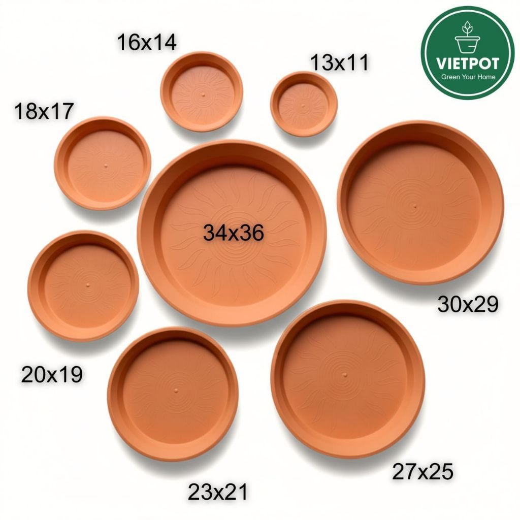  Đĩa nhựa mỏng nhẹ lót chậu cây VIETPOT, màu cam, cây cảnh, trang trí nhà vườn, ban công 