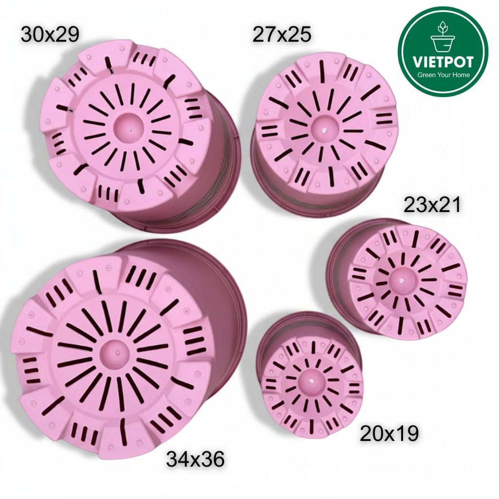  Chậu nhựa trồng cây VIETPOT, màu hồng, hoa văn Sweet Home, trồng hoa kiểng lá, để nhà, sân vườn. 