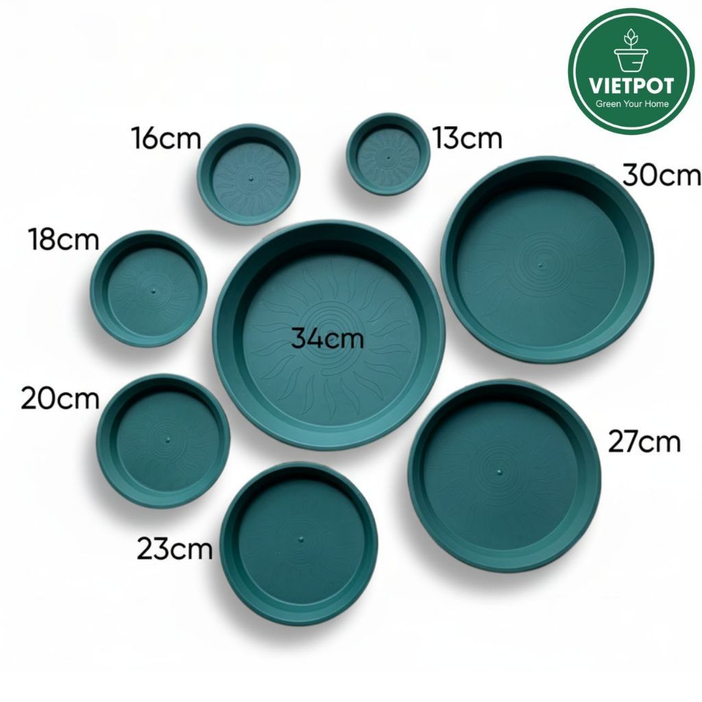  Đĩa nhựa mỏng nhẹ lót chậu cây VIETPOT, màu xanh, cây cảnh, trang trí nhà vườn, ban công 
