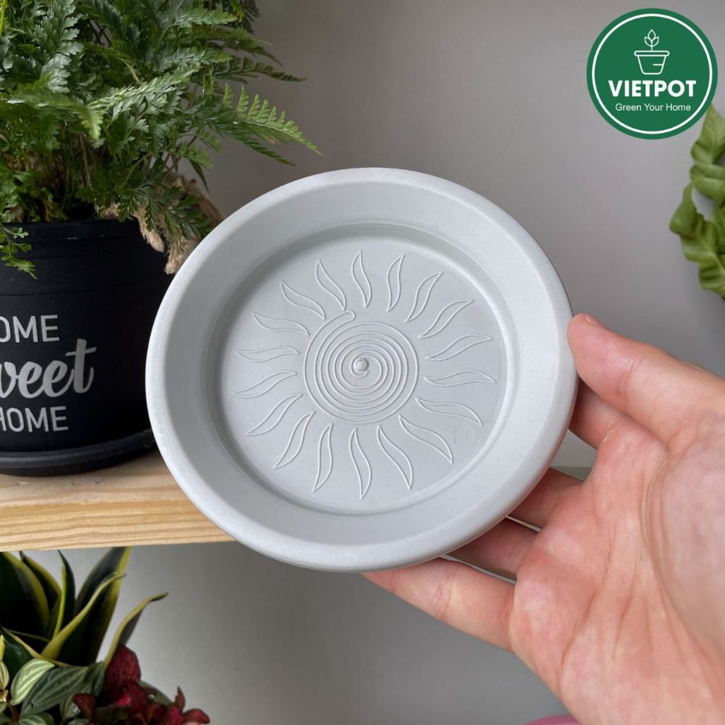  Đĩa nhựa mỏng nhẹ lót chậu cây VIETPOT, màu xám, cây cảnh, trang trí nhà vườn, ban công 