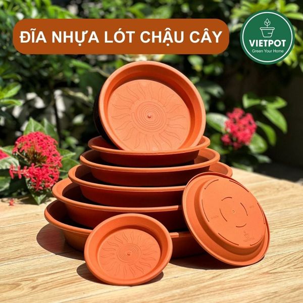  Đĩa nhựa mỏng nhẹ lót chậu cây VIETPOT, màu cam, cây cảnh, trang trí nhà vườn, ban công 
