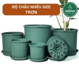  Chậu nhựa trồng cây VIETPOT, màu xanh trơn, trồng hoa kiểng, hoa hồng, để bàn, ban công, sân vườn 