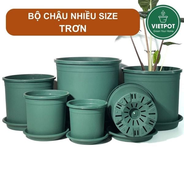  Chậu nhựa trồng cây VIETPOT, màu xanh trơn, trồng hoa kiểng, hoa hồng, để bàn, ban công, sân vườn 