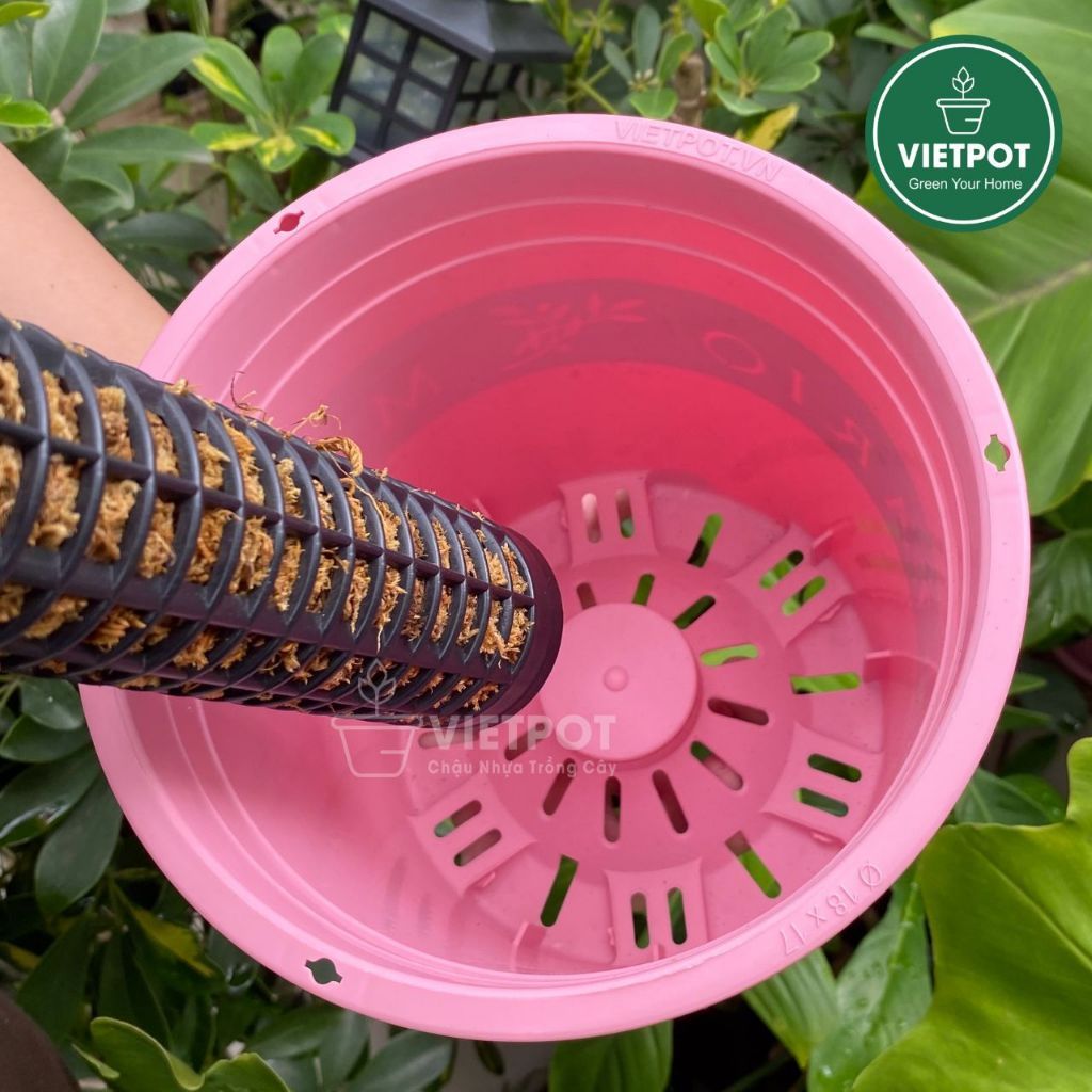  Trụ nhựa đã nhét rêu rừng VIETPOT, 29cm, vừa khớp gắn trụ chậu nhựa VIETPOT, trụ có thể gắn nối dài. 