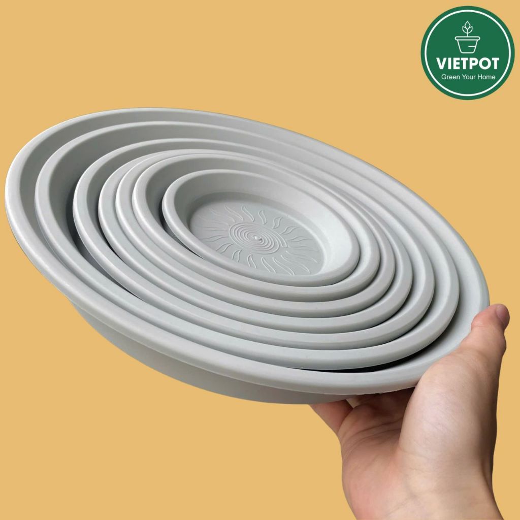  Đĩa nhựa mỏng nhẹ lót chậu cây VIETPOT, màu xám, cây cảnh, trang trí nhà vườn, ban công 