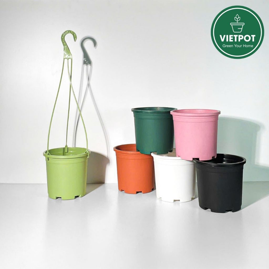  Chậu nhựa treo ban công VIETPOT, trơn, chính hãng, cây kiểng, cây hoa, trang trí sân vườn. 