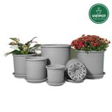  Chậu nhựa trồng cây VIETPOT, màu xám trơn, trồng hoa kiểng, trang trí ban công, sân vườn, sân thượng 