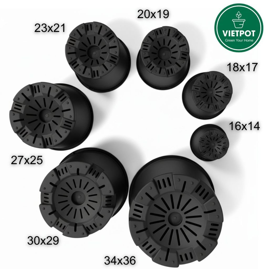  Chậu nhựa trồng cây VIETPOT, màu đen trơn, trồng hoa kiểng, trang trí ban công, sân vườn, sân thượng 