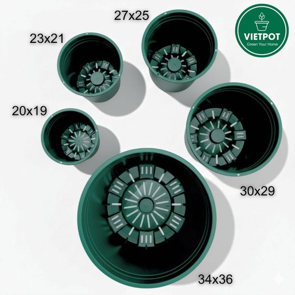  Chậu nhựa trồng cây VIETPOT, màu xanh trơn, trồng hoa kiểng, hoa hồng, để bàn, ban công, sân vườn 