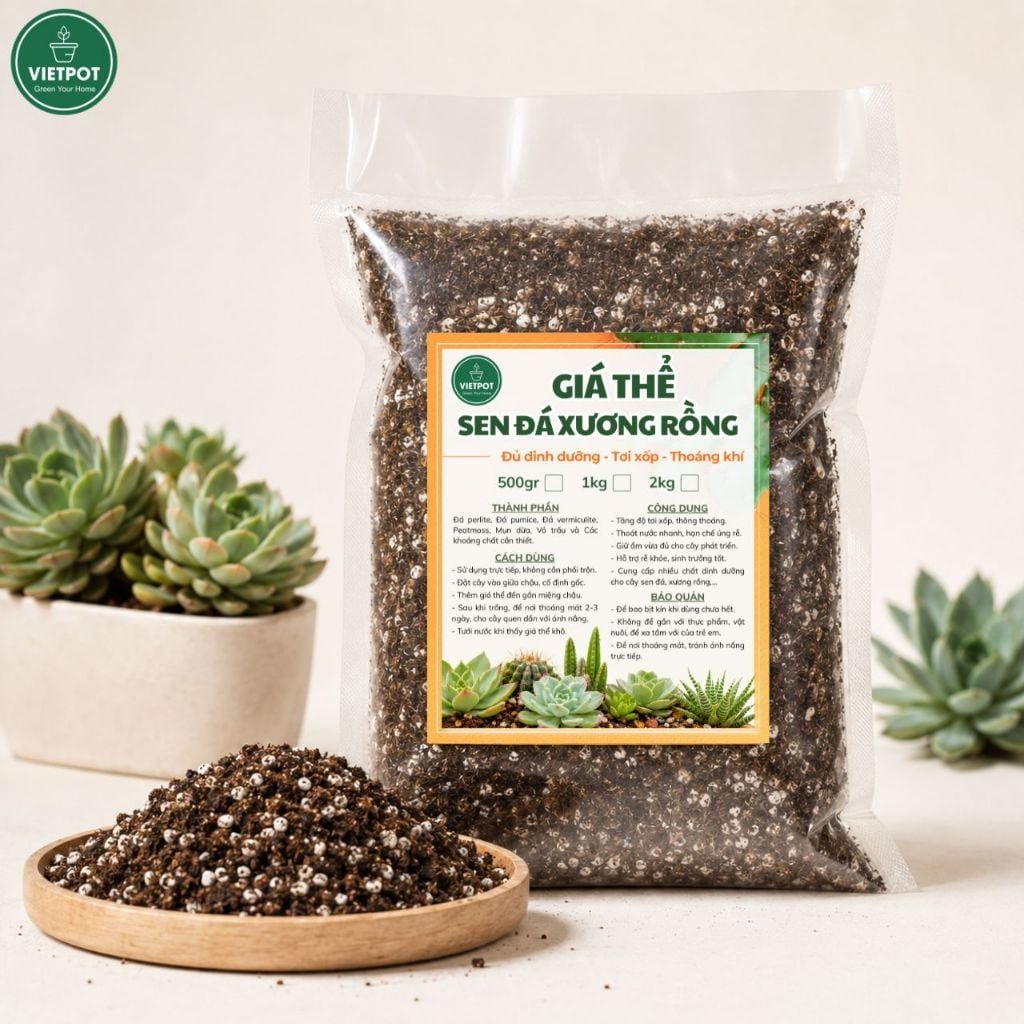  Giá thể sen đá xương rồng VIETPOT, Phối Trộn Sẵn, hỗ trợ thoát nước, giữ ẩm cực kì tốt, . 