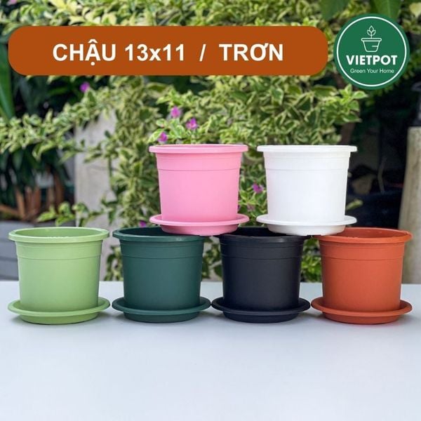  Chậu nhựa trồng cây VIETPOT, size 13x11, trơn, chính hãng, kiếng lá hoa, sen đá, bàn làm việc 