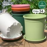  Chậu Nhựa Trồng Cây VIETPOT, size lớn 34x36cm, 6,6gallon, trơn, trang trí bàn, sân vườn, ban công. 