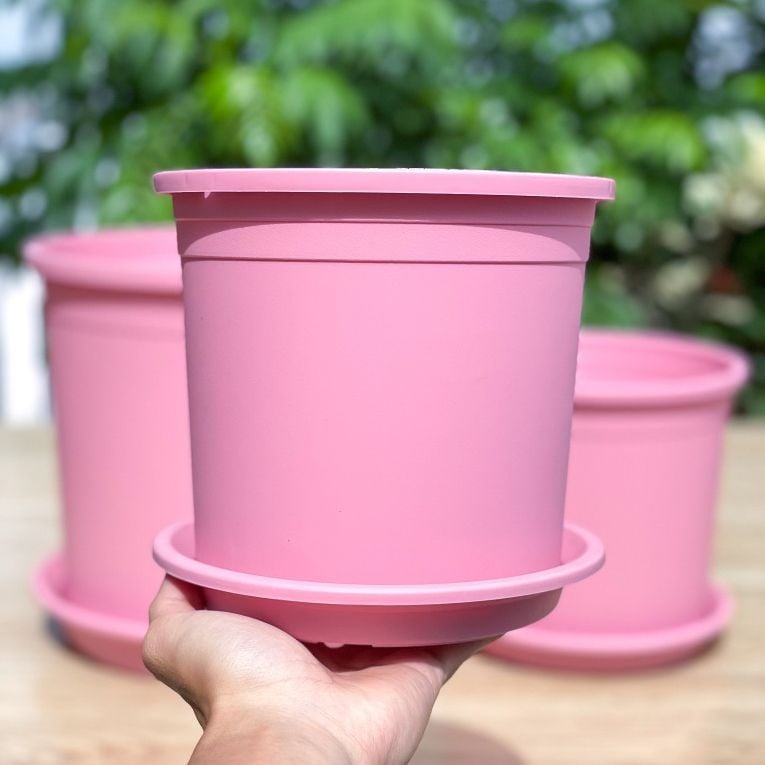  Chậu nhựa trồng cây VIETPOT, màu hồng trơn, trồng kiểng lá, hoa hồng, trang trí ban công, sân vườn. 