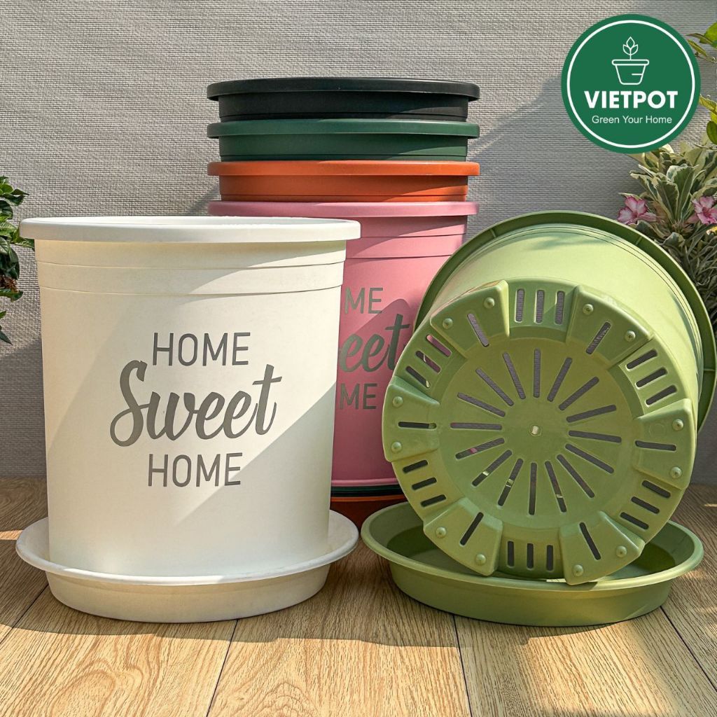  Chậu nhựa trồng cây VIETPOT, size lớn 34x36cm, 6.6gal, Sweet home, trồng hoa kiểng để sân vườn nhà. 