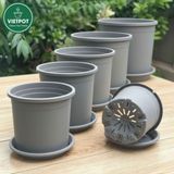  Chậu nhựa trồng cây VIETPOT, màu xám trơn, trồng hoa kiểng, trang trí ban công, sân vườn, sân thượng 