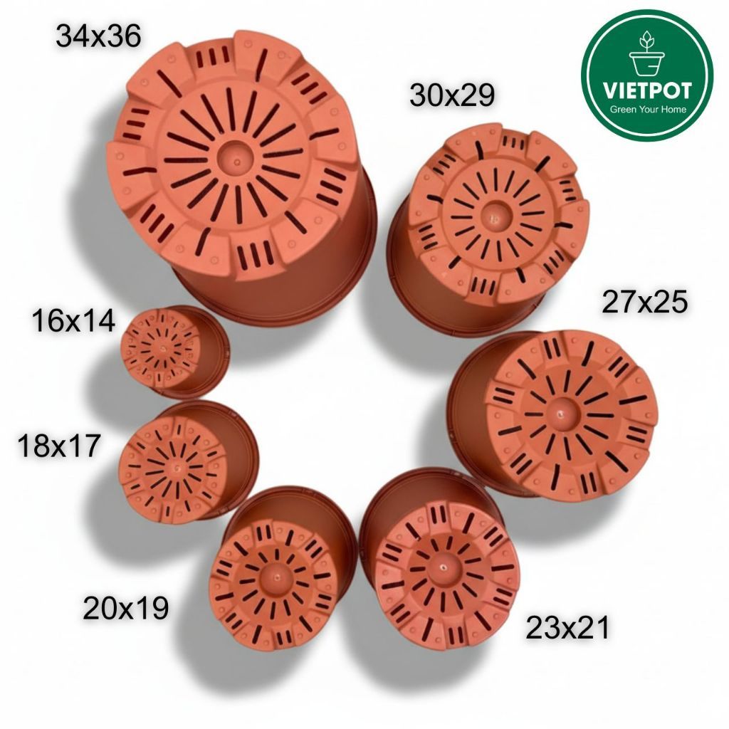  Chậu nhựa trồng cây VIETPOT, màu Cam Trơn, trồng kiểng lá, hoa hồng, để ban công, sân vườn. 