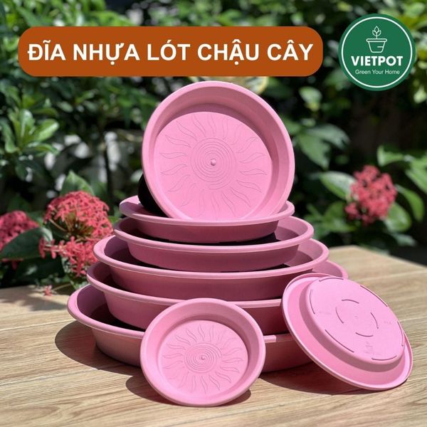  Đĩa nhựa mỏng nhẹ lót chậu cây VIETPOT, màu hồng, cây cảnh, trang trí nhà vườn, ban công 