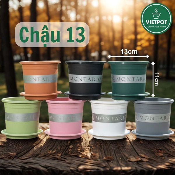  Chậu nhựa trồng cây VIETPOT, size nhỏ 13x11cm, MONTARIO, trồng kiểng lá hoa, để bàn, sân vườn 
