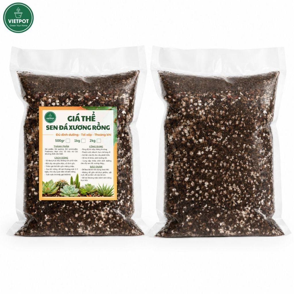  Giá thể sen đá xương rồng VIETPOT, Phối Trộn Sẵn, hỗ trợ thoát nước, giữ ẩm cực kì tốt, . 