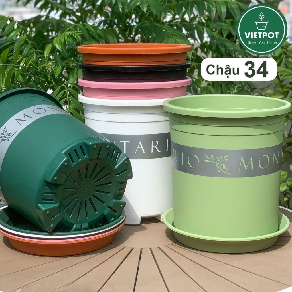  Chậu Nhựa Trồng Cây VIETPOT, size lớn 34x36cm MONTARIO, 6,6gallon, trang trí bàn, sân vườn, ban công 
