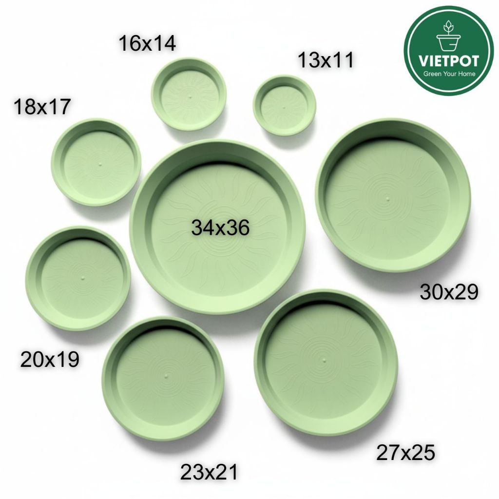  Đĩa nhựa mỏng nhẹ lót chậu cây VIETPOT, xanh mint, cây cảnh, trang trí nhà vườn, ban công 